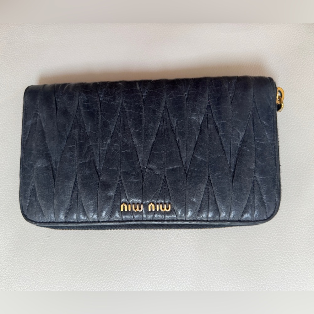 Miu Miu Navy Chevron Leather Wristlet